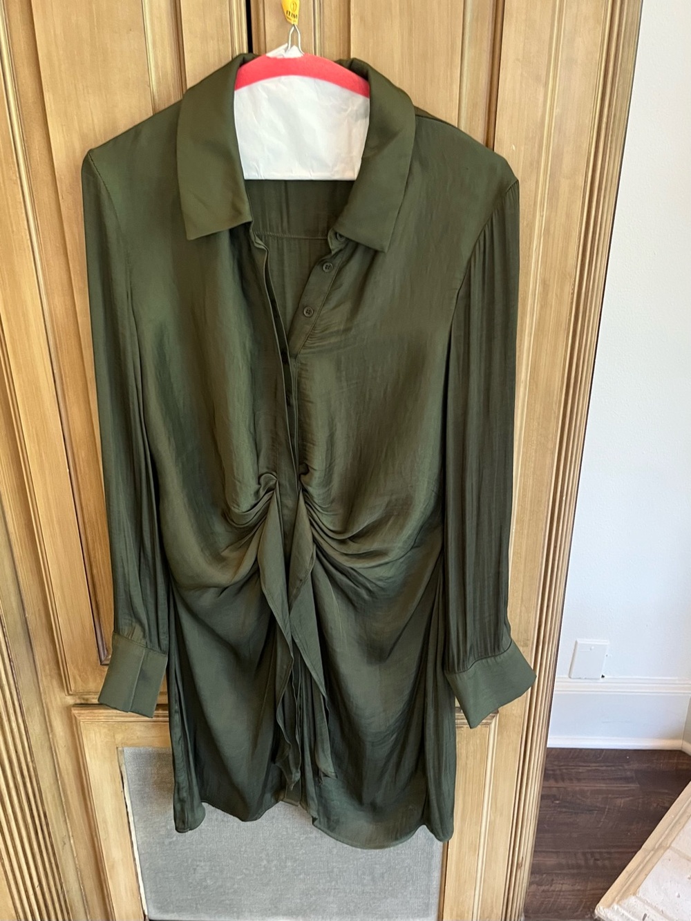 Steve Madden Olive Green Long-Sleeve Twist Front Shirt Dress M